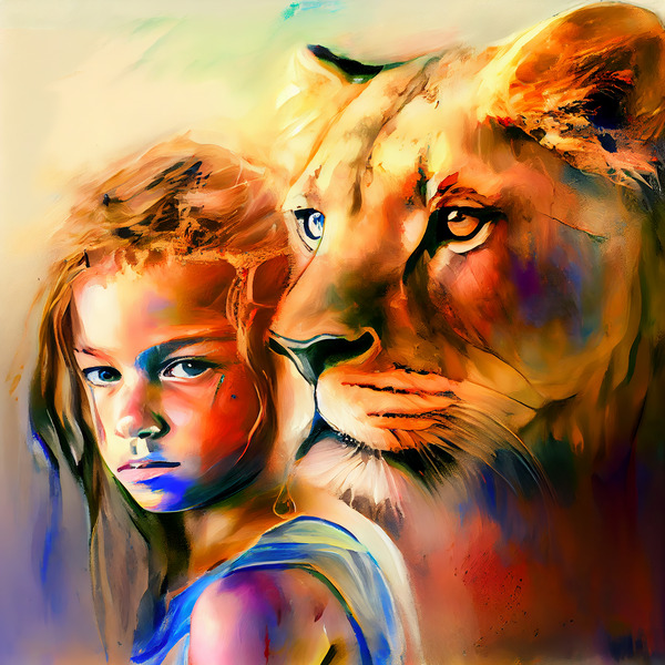Girl and lion Digital Download