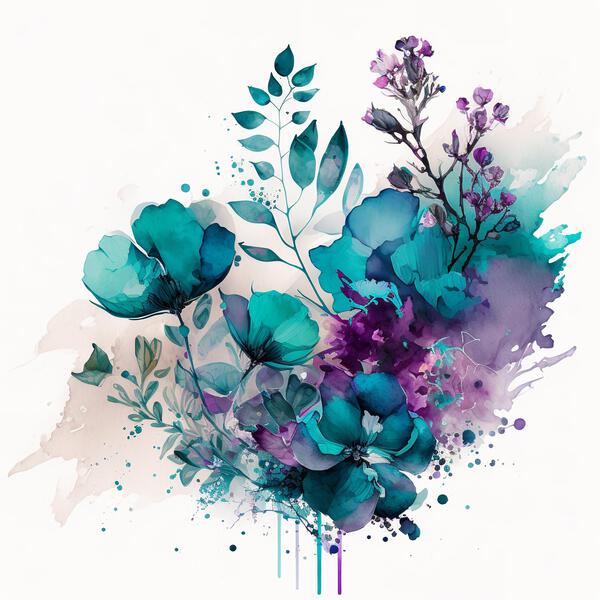 Violet Teal Watercolor 3 Digital Download