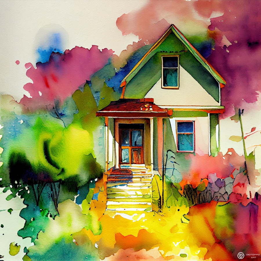 Watercolor abstract home 4  Print
