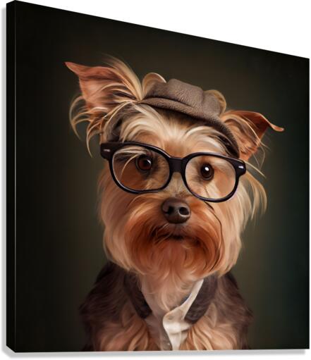 Cute Yorkshire terrier in glasses 2  Canvas Print