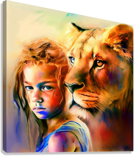 Girl and lion  Canvas Print