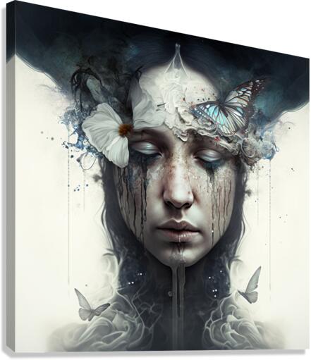 Crying woman with a butterfly  Canvas Print